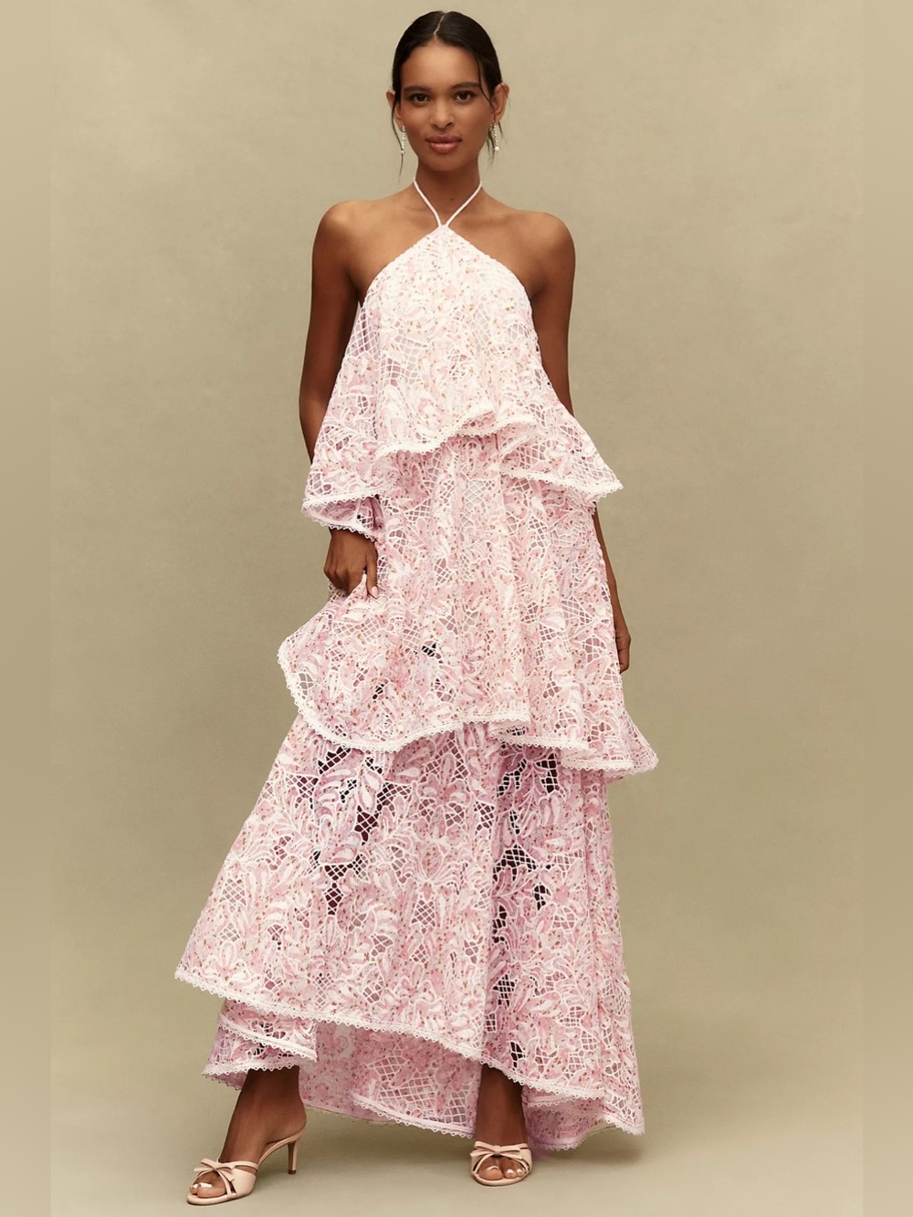 ELLIATT Valencia Tiered Halter Gown in Pink S